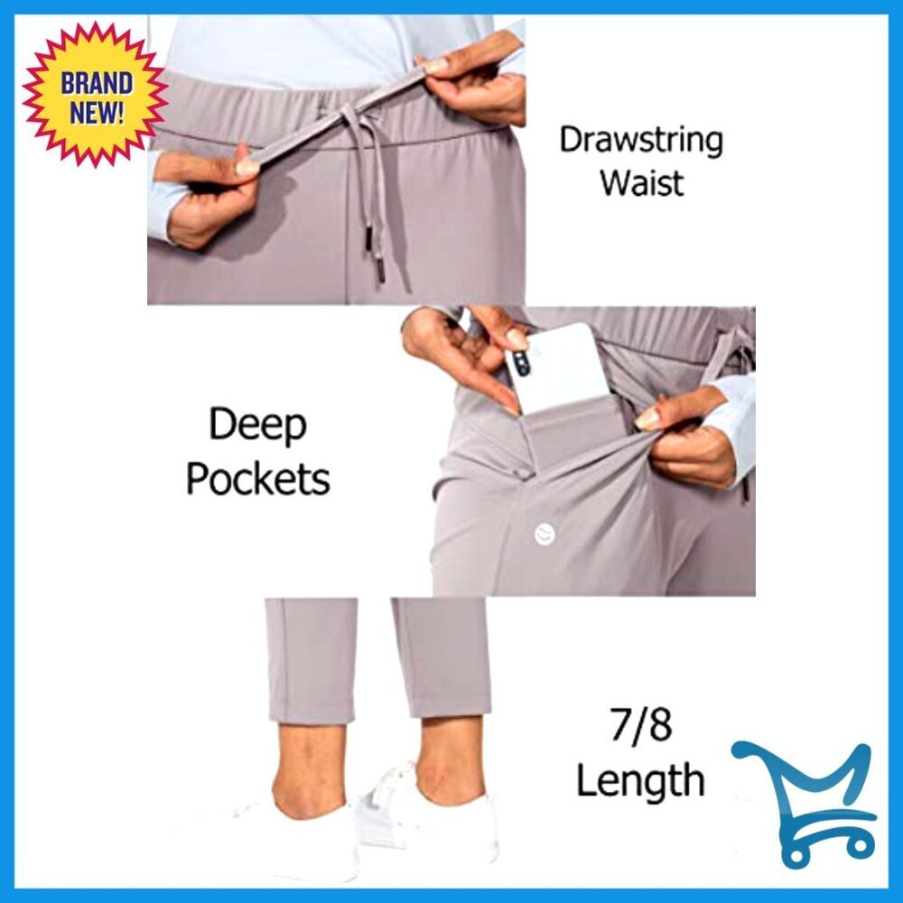 Stretch Ankle Sweatpants 7/8 Length Deep Pockets Lounge Athletic Travel Wear - Picture 5 of 7
